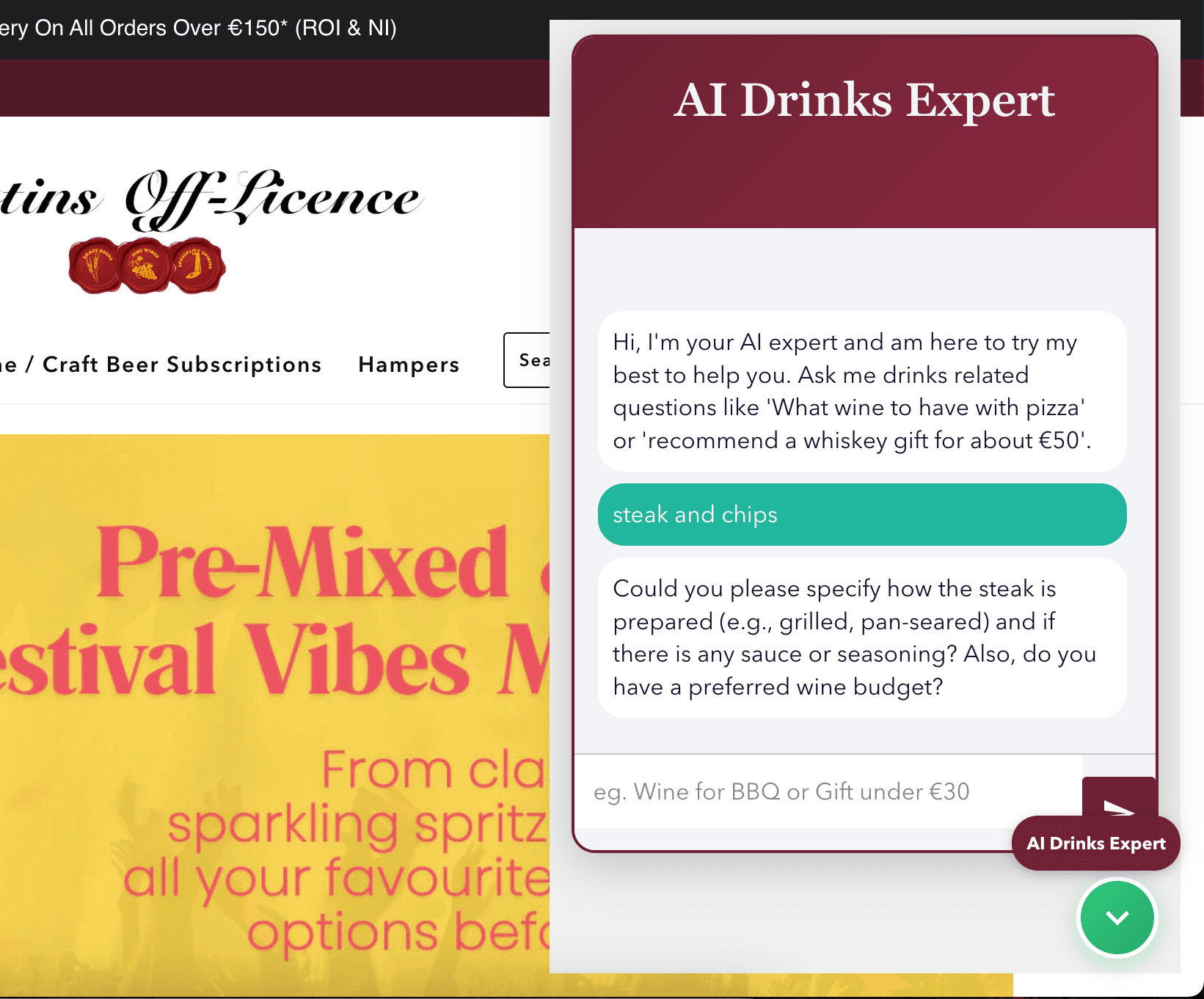Pinpointed AI Sommelier screenshot
